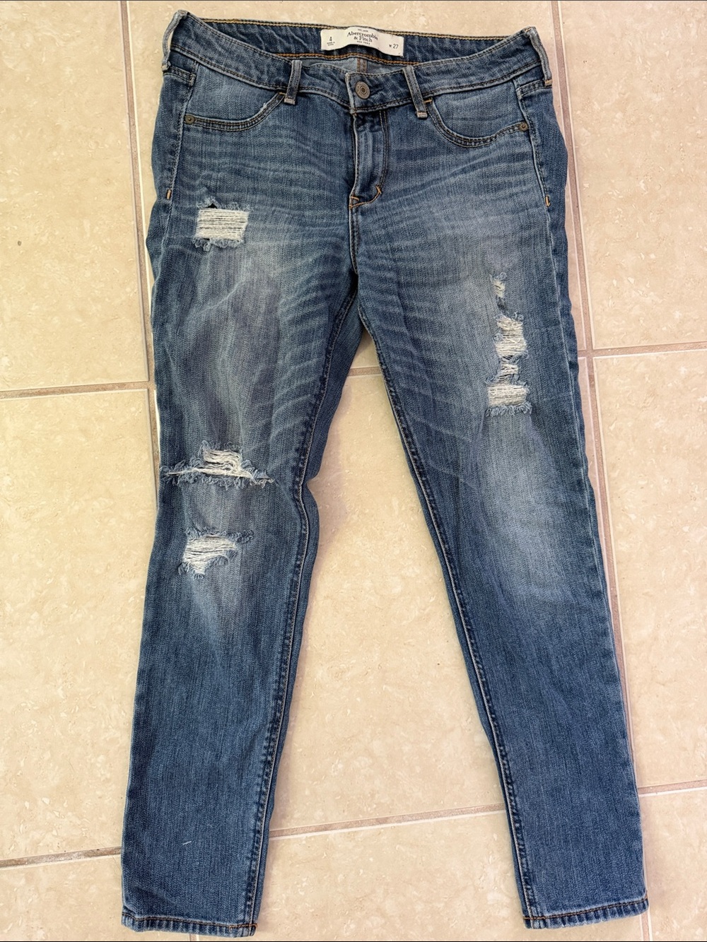 Abercrombie & Fitch Distressed Women's Blue Jeans - Classic Slim Fit